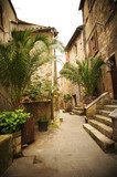 Narrow Alley With Old Buildings In Typical Italian Medieval Town 
