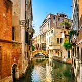 Venice cityscape, buildings, water canal and bridge. Italy 