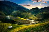 Rice fields on terraced in sunset at Mu Cang Chai, Vietnam 