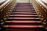 Empty wooden staircase with red carpet 