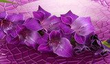 Beautiful gladiolus flower in water on purple background 