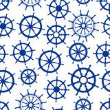 Blue sailing ships helms seamless pattern