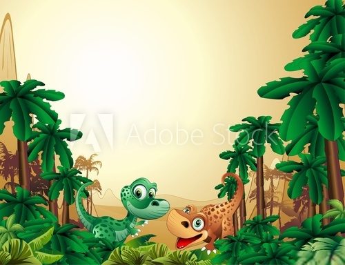 Dinosauri Cuccioli Sfondo-Baby Dinosaur Tropical Background