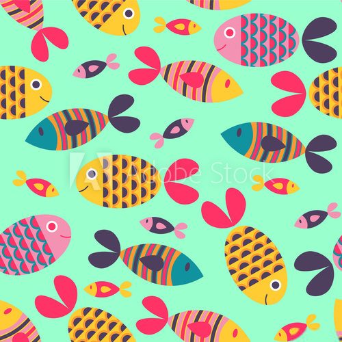 Seamless pattern with colorful fish
