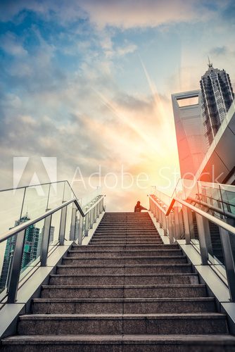 urban outdoor stairs in sunset