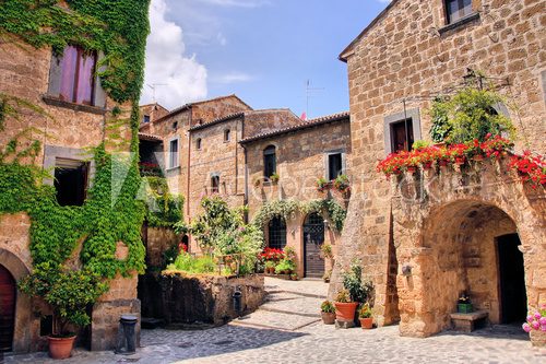 Picturesque corner of a quaint hill town in Italy