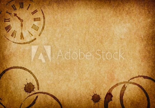 Coffee Stains & Clock Vellum Parchment Background