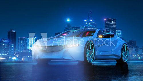 Futuristisches Elektromobil bei Nacht 3D