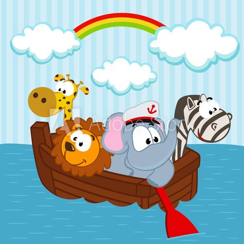 animals in the boat - vector illustration