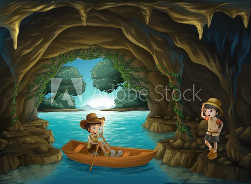 A girl and a boy at the cave