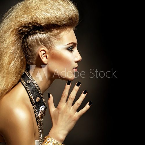 Fashion Rocker Style Model Girl Portrait. Hairstyle