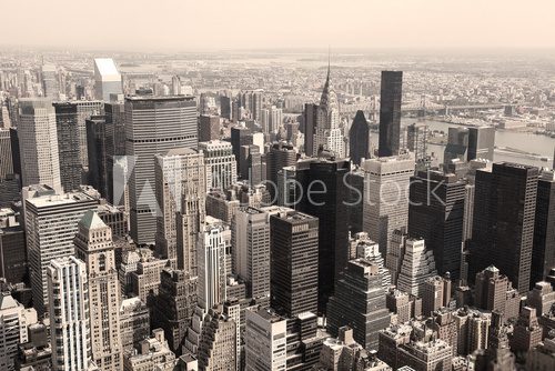 Skyline of Manhattan, NYC - sepia image
