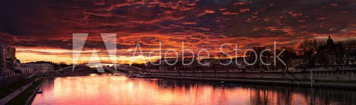 Beautiful Red Sunset Near a Bridge