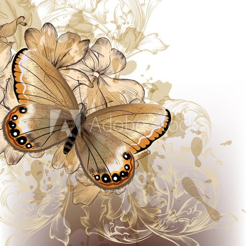 Cute stylish floral background with butterfly