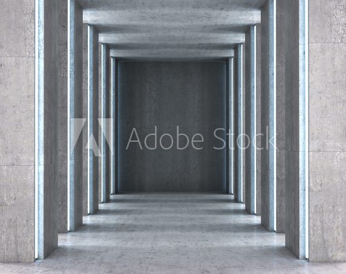 Square with concrete floor and walls. 3D illustration