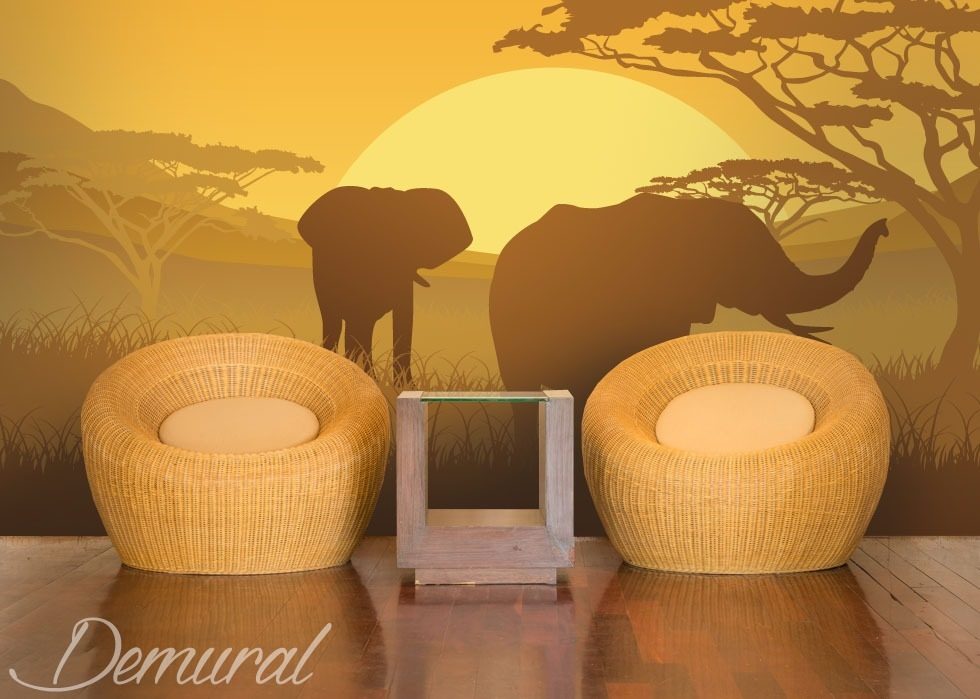 Słonie na safari Fototapety Krajobraz Fototapety Demural