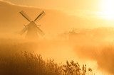 Windmill and foggy sunrise 