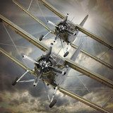 Retro style picture of the biplanes. Transportation theme. 