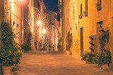 The Italian town late at night in Tuscany 
