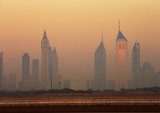 Dubai skyline as seen from Business Bay shot just before dawn 