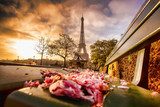 Eiffel Tower against sunrise in Paris, France 