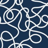 Navy and white tangled marine ropes seamless pattern, vector
