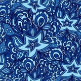 Seamless pattern with doodle starfishes in dark blue