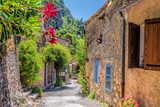 Moustiers Sainte Marie village with street in Provence, France