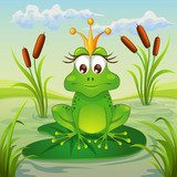 Princess frog sitting on leaf of water lily