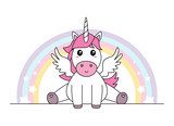 Cute unicorn with wings sitting isolated