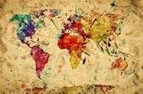 Vintage world map. Colorful paint, watercolor on grunge paper 
