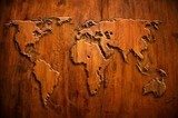 world map carving on wood board 