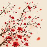 Oriental style painting, plum blossom in spring 