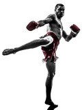 one man exercising thai boxing silhouette 