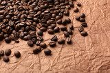 Coffee beans on table close-up 
