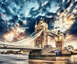 Beautiful sunset colors over famous Tower Bridge in London 