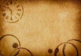 Coffee Stains & Clock Vellum Parchment Background 