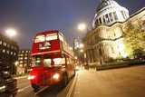 London Routemaster Bus and St Paul's Cathedral at night 