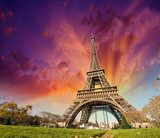 Wonderful view of Eiffel Tower in Paris. La Tour Eiffel with sun 