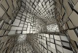 3d futuristic fragmented tiled mosaic labyrinth interior 