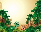 Dinosauri Cuccioli Sfondo-Baby Dinosaur Tropical Background 