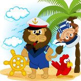 lion captain and monkey sailor - vector illustration 