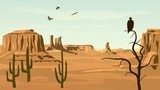 Horizontal cartoon illustration of prairie wild west. 