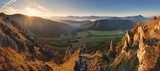 Spring mountain panorama in Slovakia with sun 