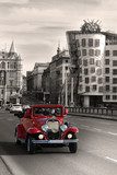 Red beautiful vintage cars in Prague 