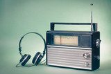 Old retro radio and headphones conceptual photo 