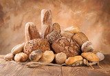 Fresh bread on wood 