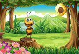 A stump at the jungle with a bee 