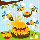 bees chefs prepare cake - vector illustration 