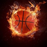 Hot basketball in fires flame 
